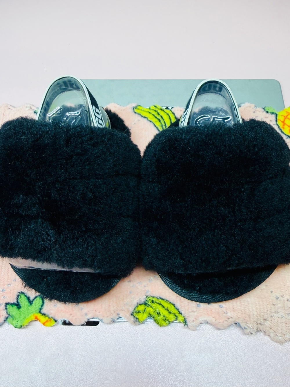 UGG Baby Black Fuzzy Slippers Size 2/3